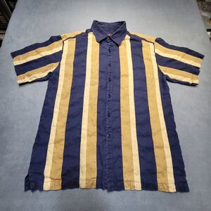 Prestige Linen Button Up Shirt Men XL Striped Short Sleeve Heavyweight